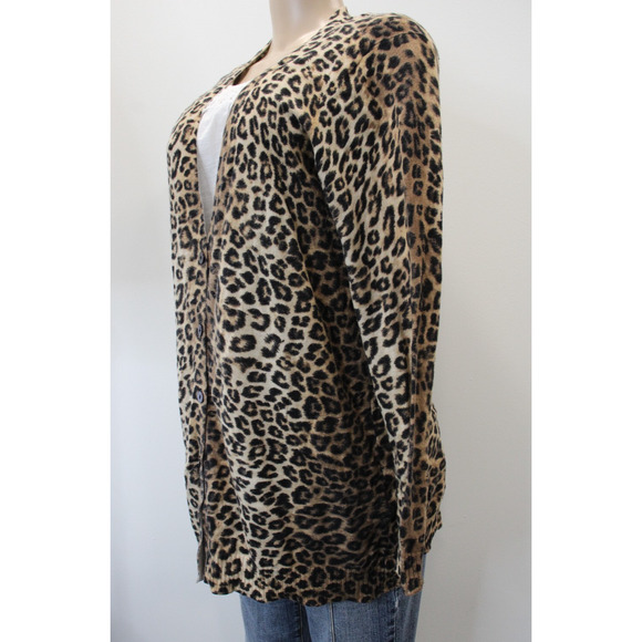 Chico's Cardigan Sweater Womens 2 (12/L) Leopard Tight Knit Button Front - Picture 2 of 7